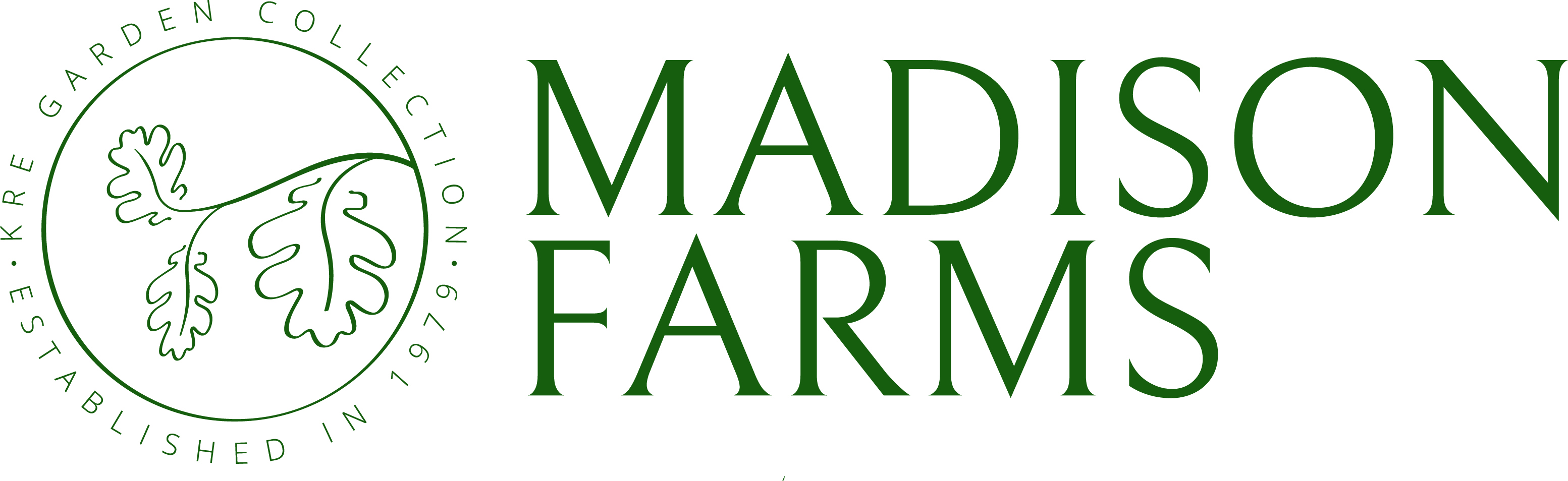A logo for Madison Farms with a green oval and a white background.